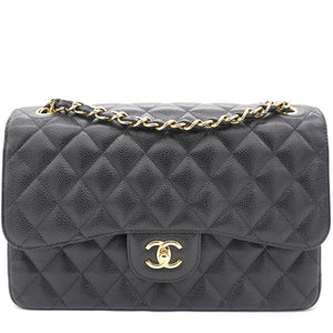 Black Quilted Caviar Jumbo Classic Double Flap Bag