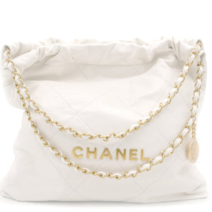 Shiny Calfskin Quilted Small Chanel 22 White