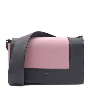Smooth Calfskin Medium Frame Shoulder Bag Grey Pink