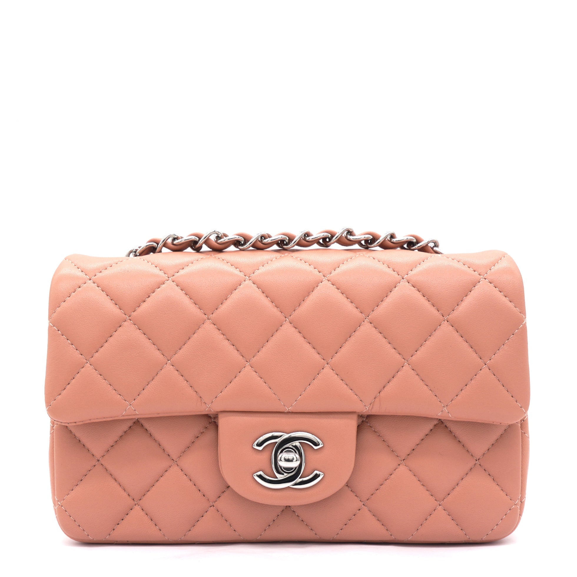 Lambskin Quilted Mini Rectangular Flap Dark Pink