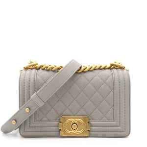 Grey Quilted Caviar Leather Small Boy Flap Bag