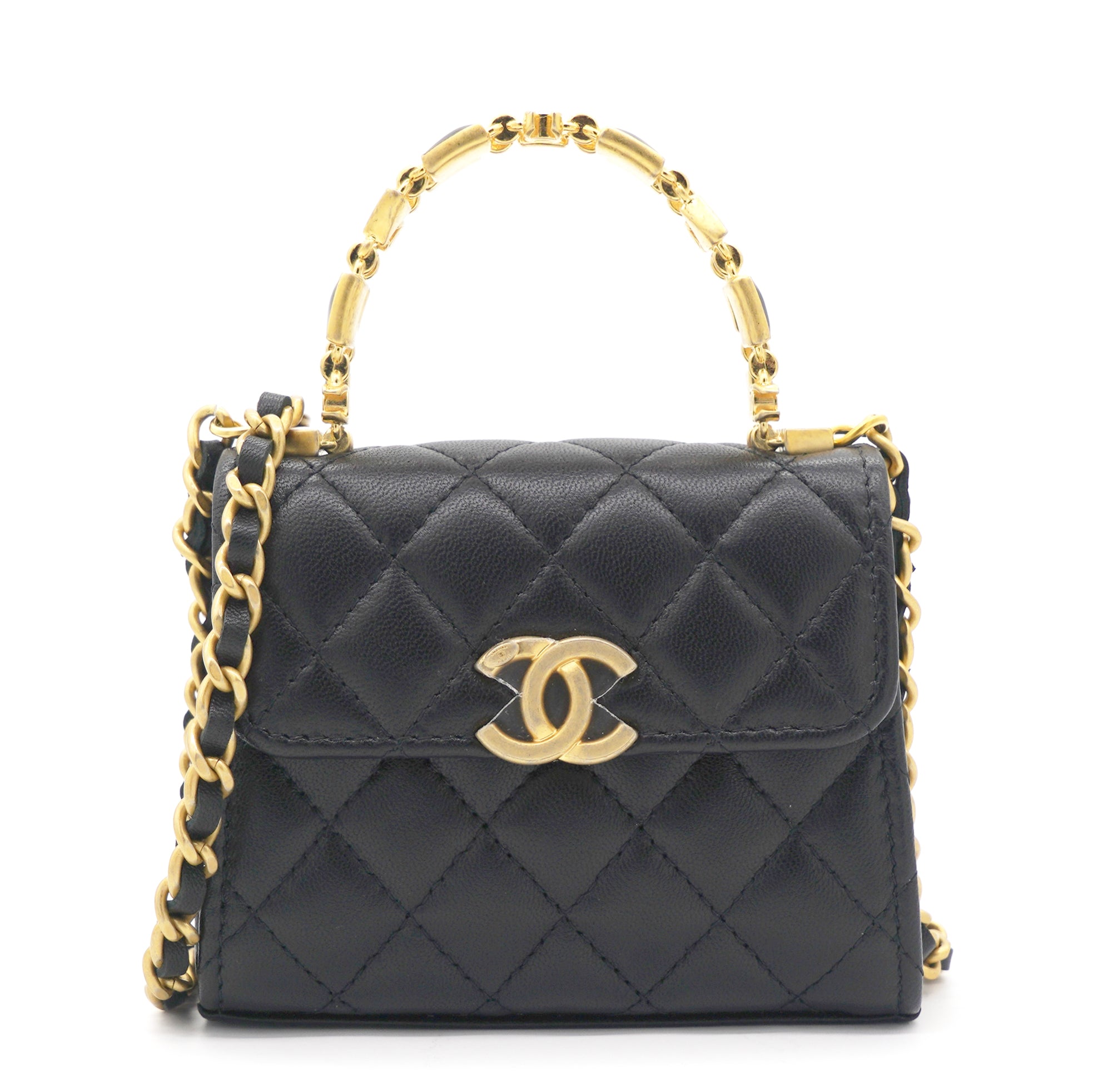 Mini Handle Clutch with Chain Black