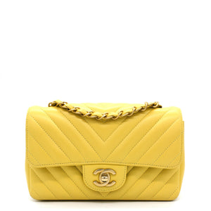 Classic Flap Mini Chevron Lambskin Yellow