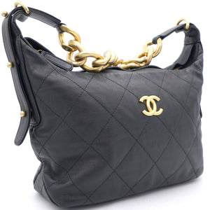 Lambskin Quilted Small Hobo Black
