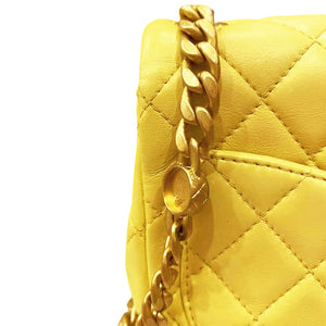 Lambskin Quilted Mini Jewellery Chain Strap Square Flap Yellow
