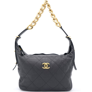Lambskin Quilted Small Hobo Black