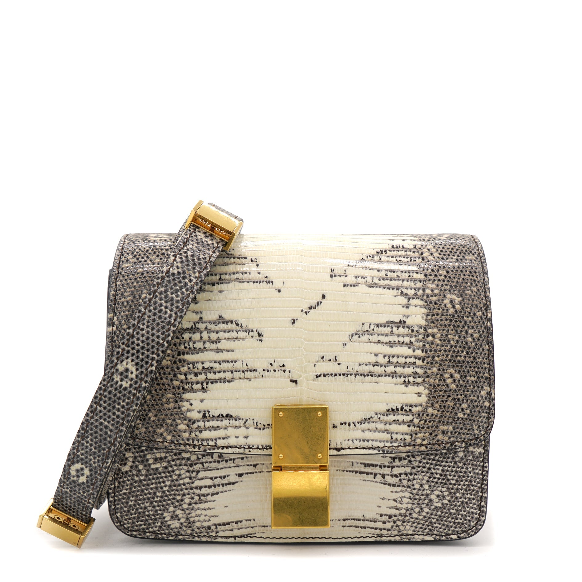 Small Lizard Medium Classic Box Flap Bag Natural
