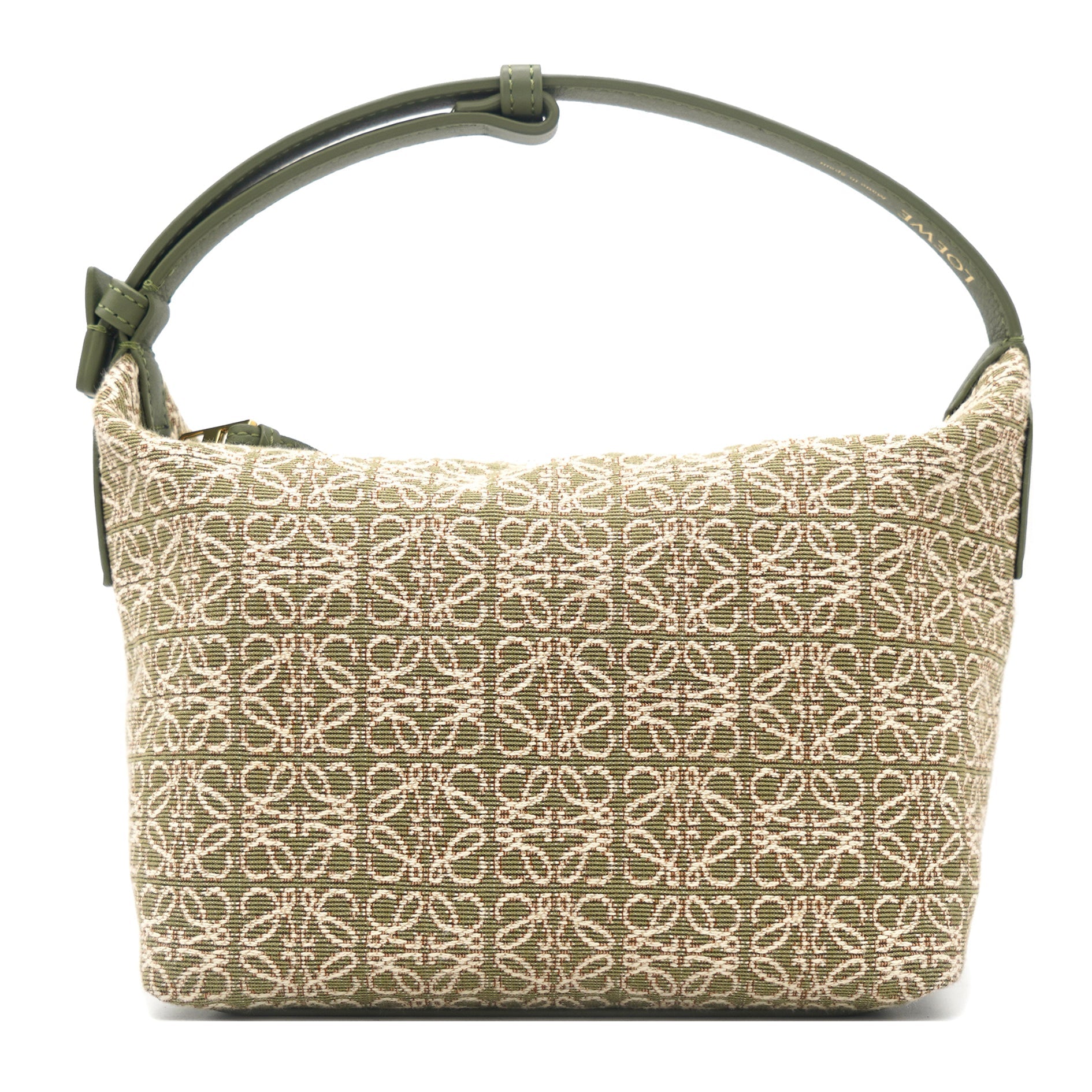 Cubi Anagram Small leather-trimmed logo-jacquard tote Green