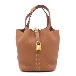 Clemence Leather Picotin Lock 18 Bag Gold
