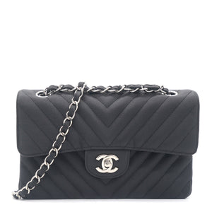 Caviar Chevron Quilted Small Double Flap Black