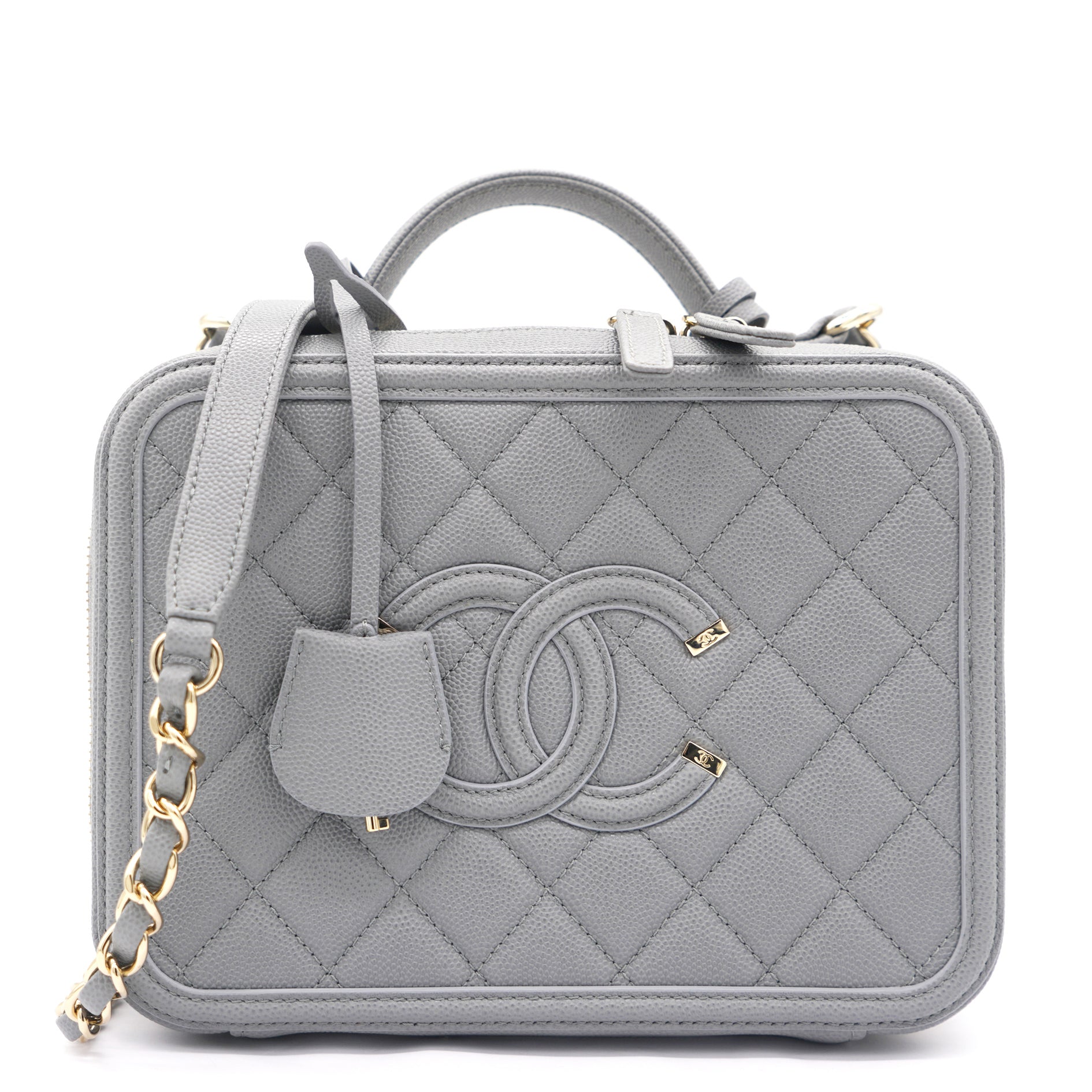 Caviar Quilted Medium CC Filigree Vanity Case Grey
