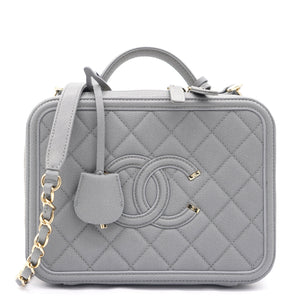 Caviar Quilted Medium CC Filigree Vanity Case Grey