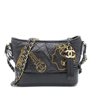 Black Aged Calfskin Quilted Charms Small Gabrielle Bag