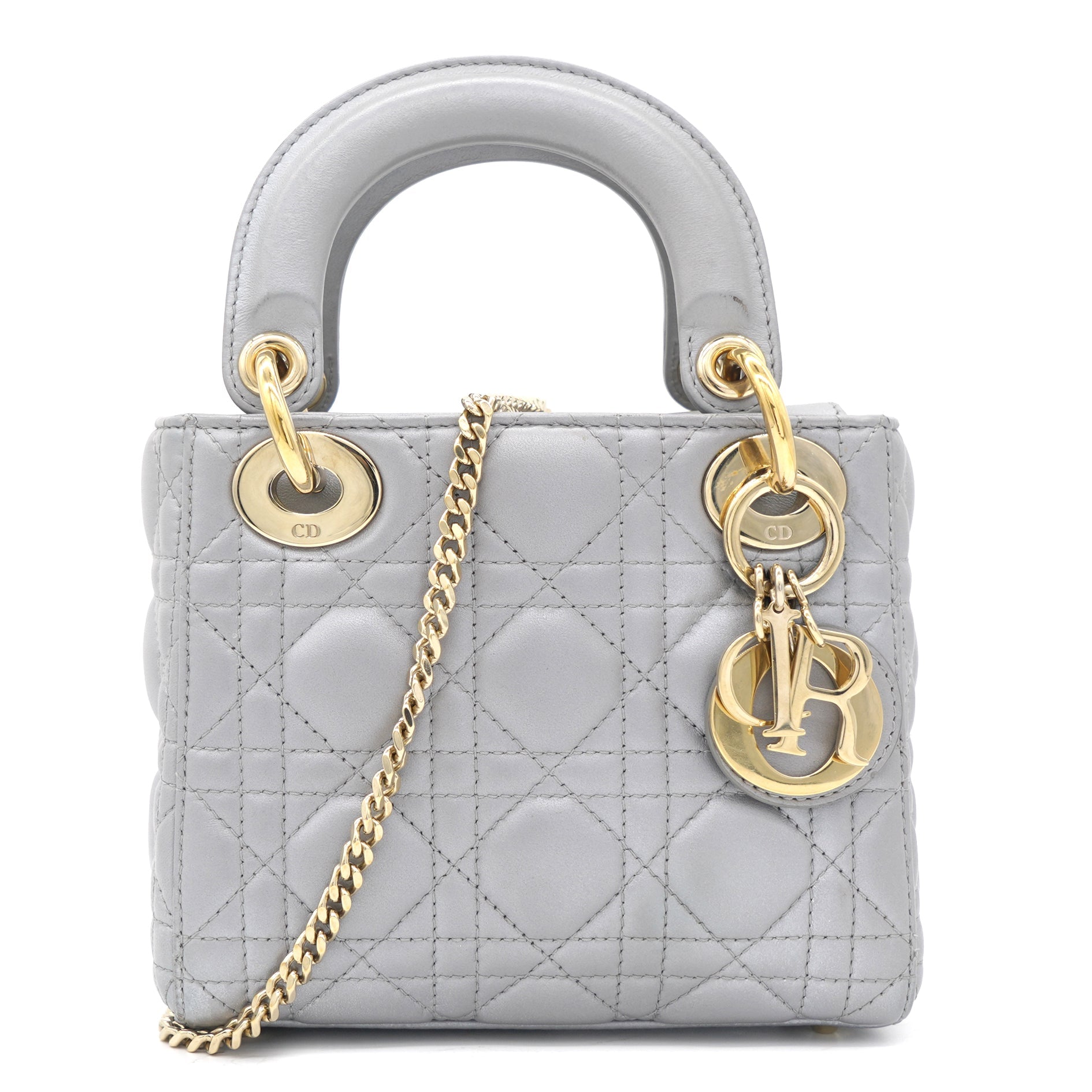Pearl Grey Cannage Leather Mini Lady Dior Tote