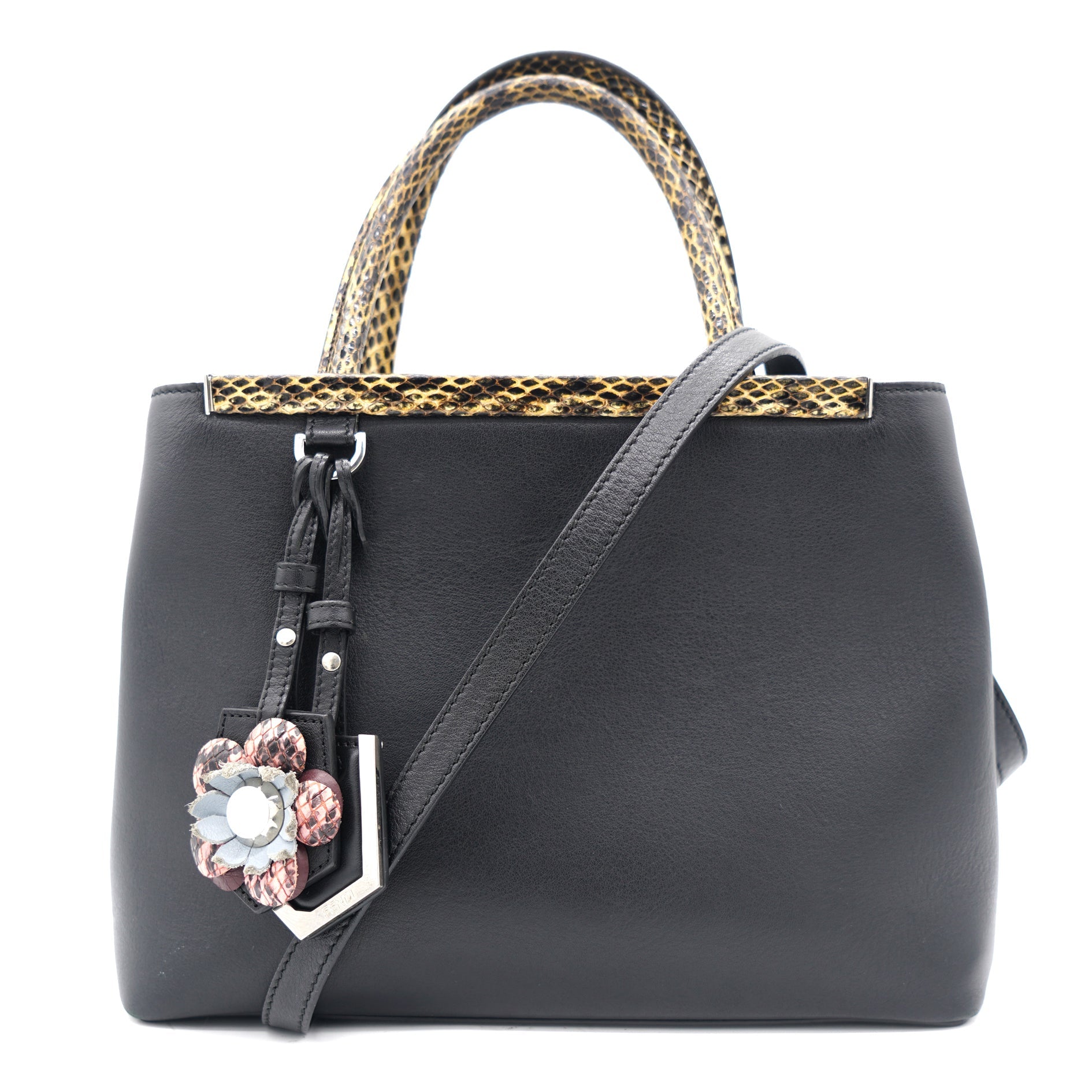 Petite 2 Jours Tote Black Flower Charm