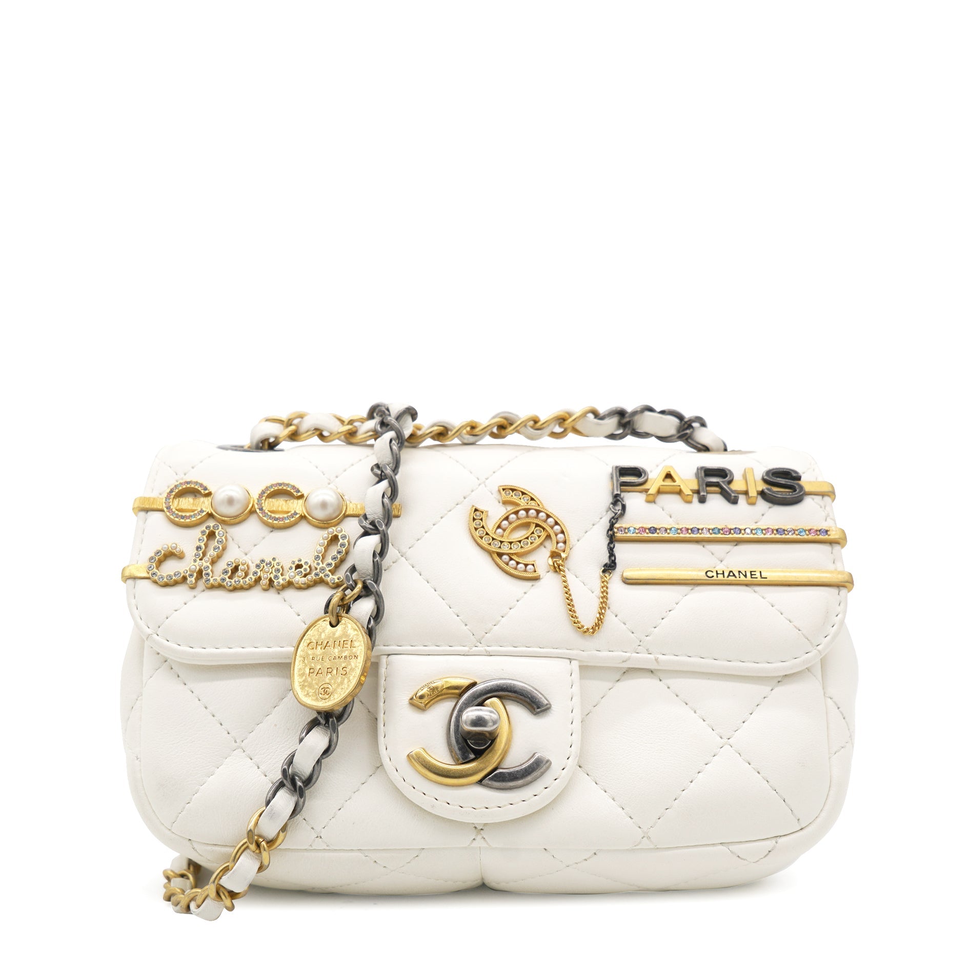 Lambskin Quilted Mini Coco Clips Flap White