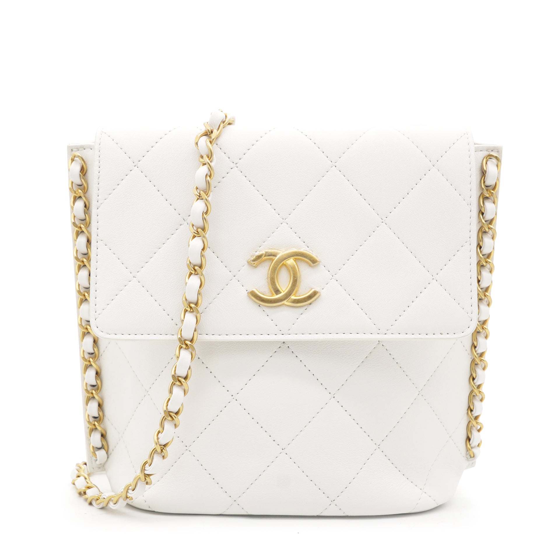 Chain Edge Detail Flap Bag White
