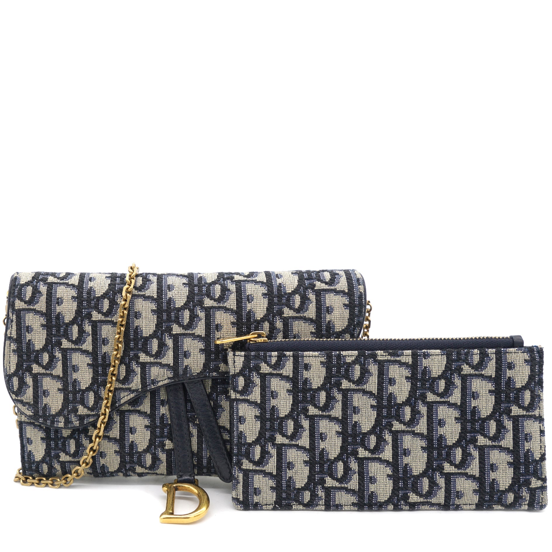Oblique Saddle Chain Long Wallet Blue