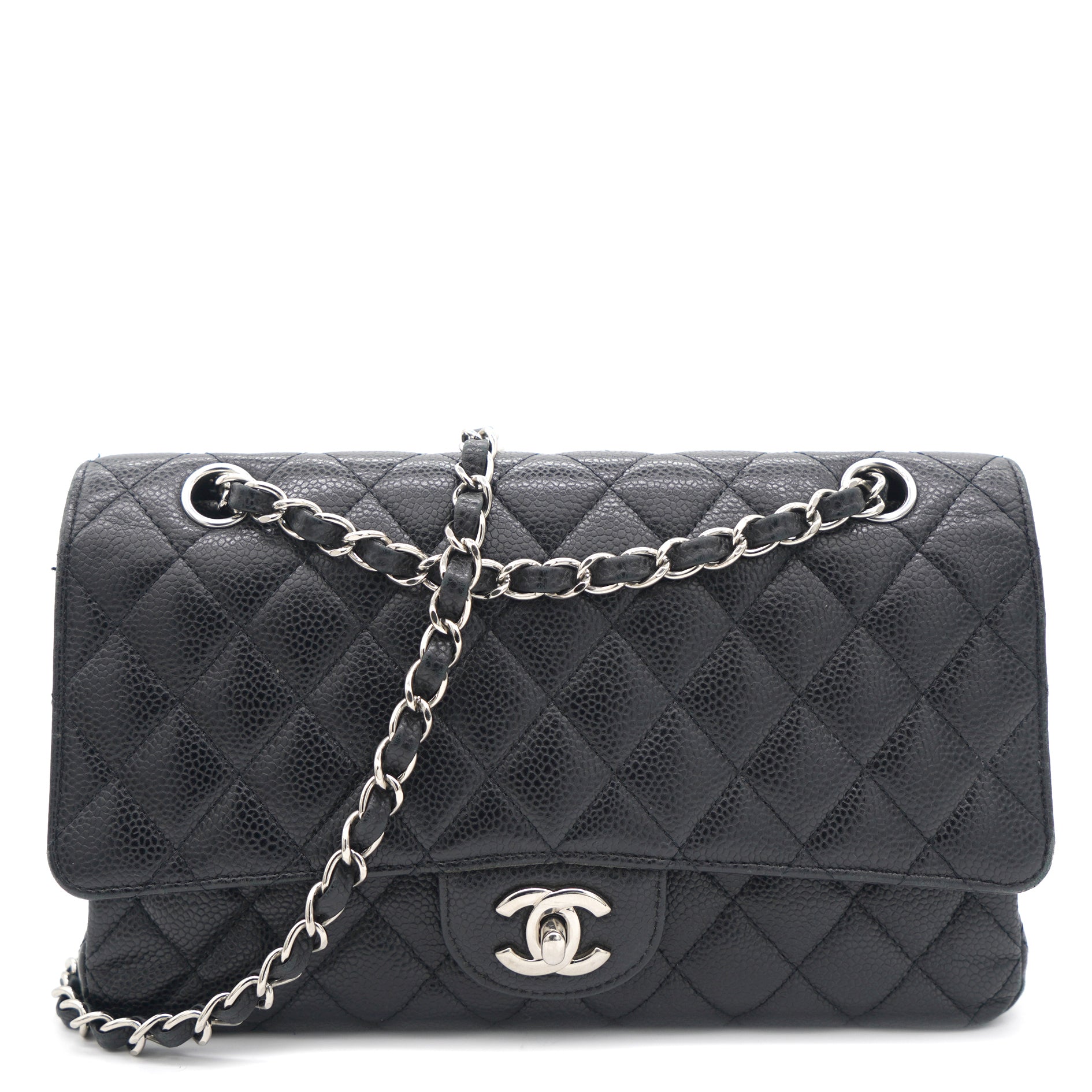 Caviar Quilted Medium Double Flap Black SHW