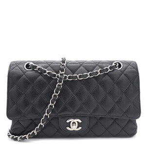 Caviar Quilted Medium Double Flap Black SHW