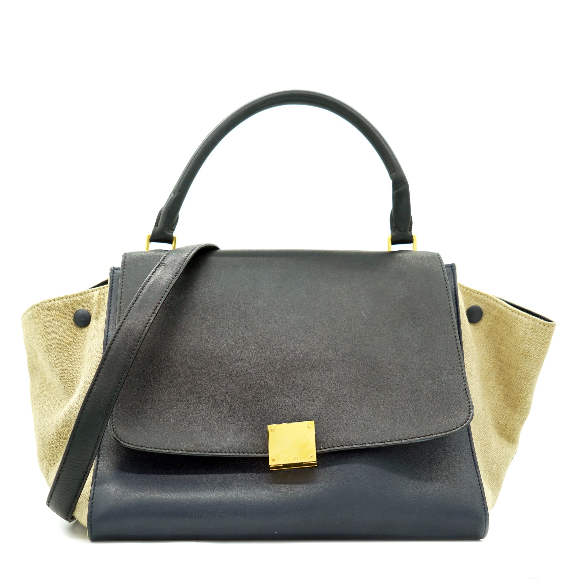 Calfskin Fabric Medium Black/Navy/Natural Trapeze