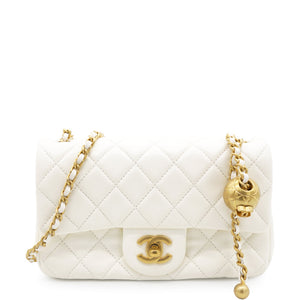 Pearl Crush Rectangular Flap Bag White Lambskin Antique Gold Hardware