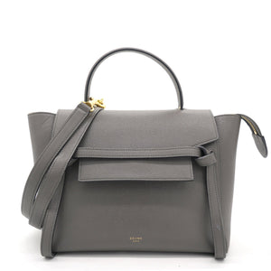 Grey Leather Micro Belt Top Handle Bag