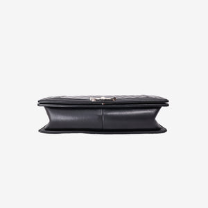 Chanel Boy Bag in Black Chevron Leather with Silver Hardware