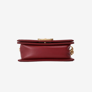 Chanel Small Boy Bag in Red Quilted Lambskin Leather with Gold Hardware