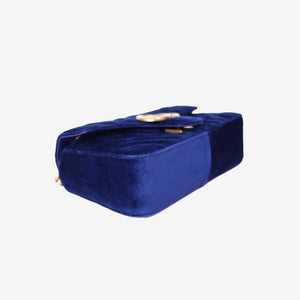 Gucci Chevron Bag in Blue Velvet with Gold Hardware (Contact to Enquire)