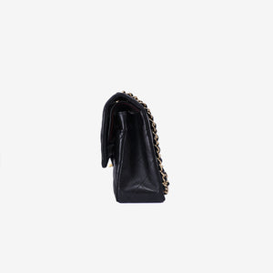 Chanel Vintage Classic Double Flap Medium Bag in Black Lambskin Leather with 24k Gold Hardware