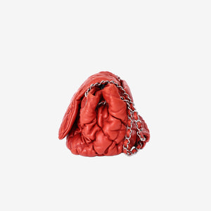 Chanel Bubble Accordion Flap Bag in Red Lambskin Leather with Silver Hardware