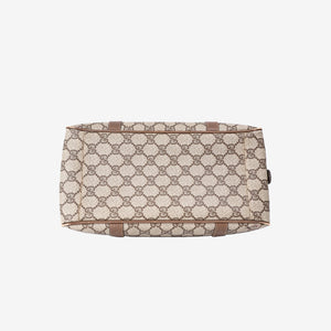 Gucci Vintage Boston Cylindrical Handbag in Beige GG Supreme Canvas and Leather with Gold Hardware