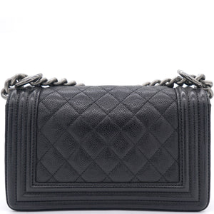 Black Quilted Caviar Leather Small Boy Flap Bag