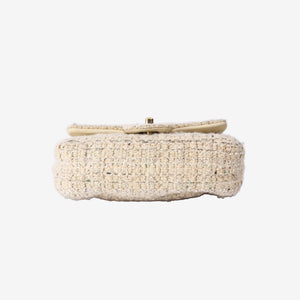 Chanel Tweed Quilted Mini Rectangular Flap Bag in Light Yellow Tweed with Gold Hardware