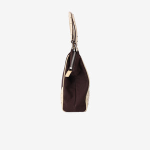 Prada Triangle Ostrich Shoulder Bag in Brown Canvas and Ostrich Leather