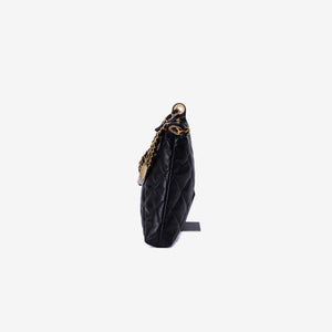 Chanel Matelassé Small Hobo Shoulder Bag in Black Lambskin Leather with Gold Hardware