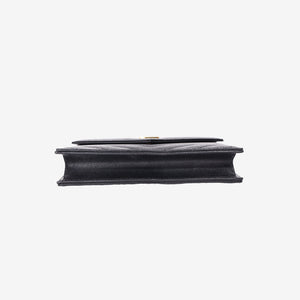 Saint Laurent Cassandre Envelope Chain Wallet in Black Grained Calfskin Leather