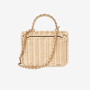 Chanel Mini Flap Bag with Top Handle in Beige Braided Rattan with Gold Hardware (Contact to Enquire)
