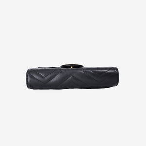 Gucci GG Marmont Wallet on Chain in Black Matelassé Lambskin Leather with Gold Hardware