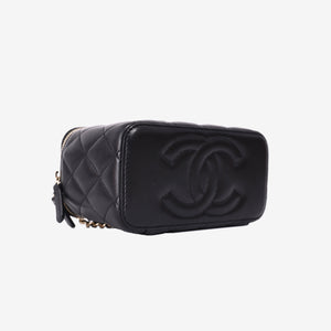 Chanel Small Vanity Case with Top Handle in Black Lambskin Leather with Gold Hardware