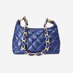 Chanel Wild Stitch Hobo Bag in Blue Shiny Lambskin Leather with Gold Hardware