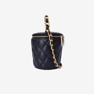 Chanel Bucket Bag in Black Calfskin Leather with Gold Hardware