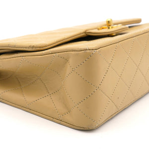 Beige Quilted Lambskin Leather Medium Classic Vintage Double Flap Shoulder Bag