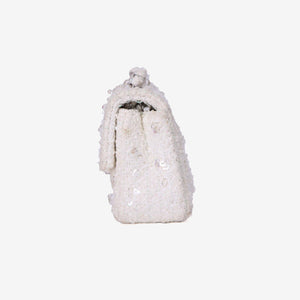 Chanel Tweed Beaded Mini Rectangular Flap in White Tweed with Silver Hardware