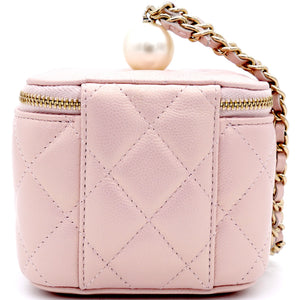 Mini Caviar GHW Vanity Case with Pearl Details Light Pink