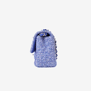 Chanel Mini Rectangular Flap Bag in Blue/White Tweed Leather with Silver Hardware