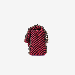 Chanel Classic Single Flap Mini Bag in Multicolour Braided Quilted Wool and Beaded Trim with Gold Hardware