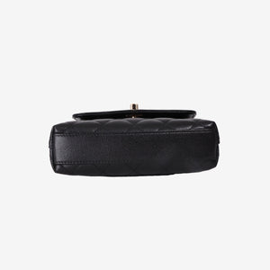 Chanel Mini Coco Handle in Black Caviar Leather with Gold Hardware and Burgundy Lizard-Embossed Top Handle
