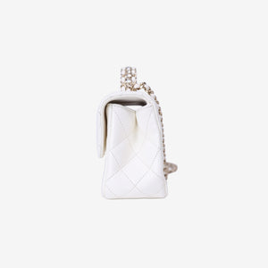 Chanel Crystals Top Handle Flap in White Lambskin Leather with Gold Hardware